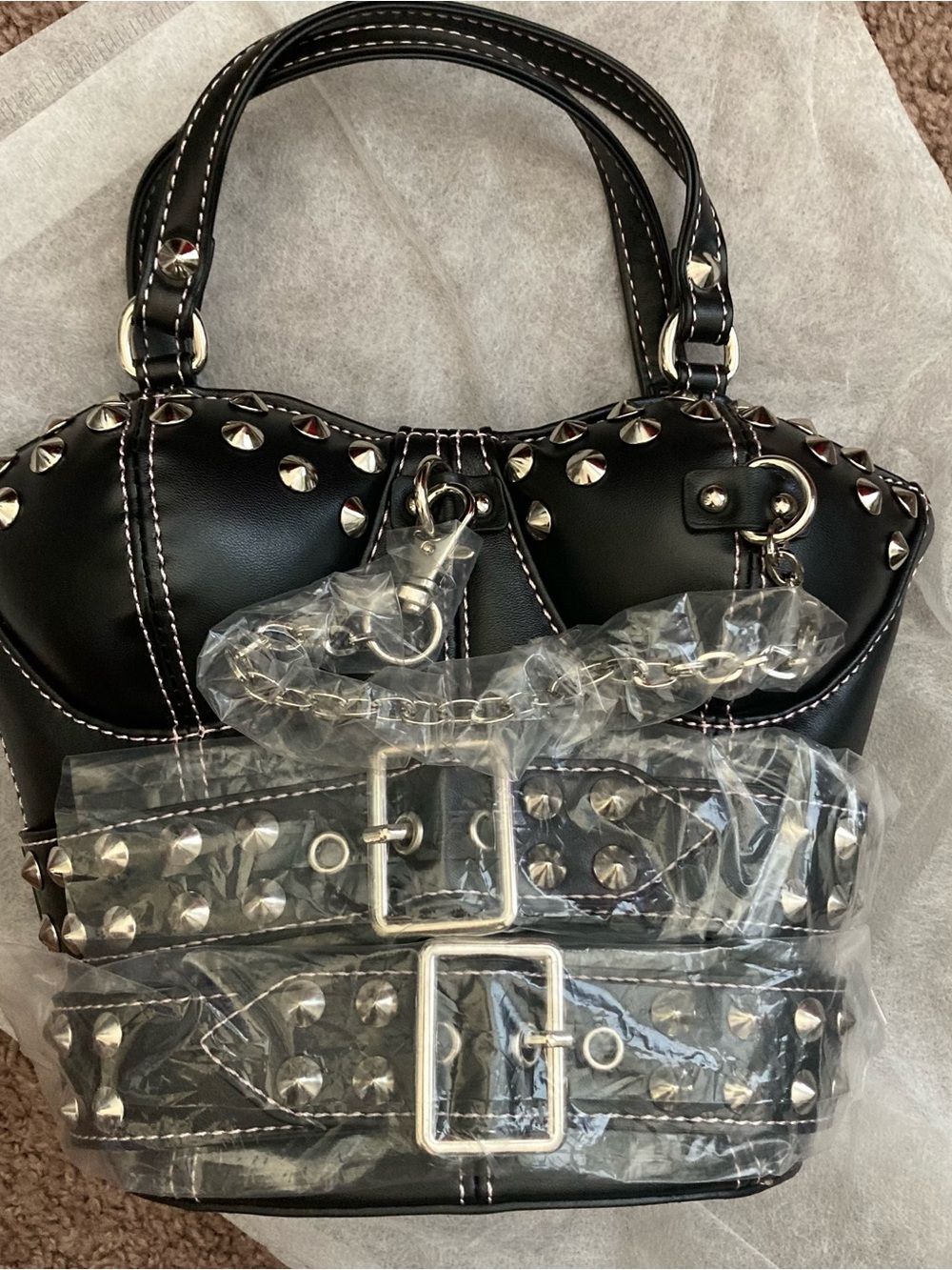 Current Mood Studded Black Chain Corset Handbag